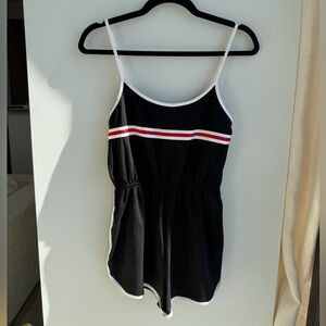 Black Romper with Red and White Stripe